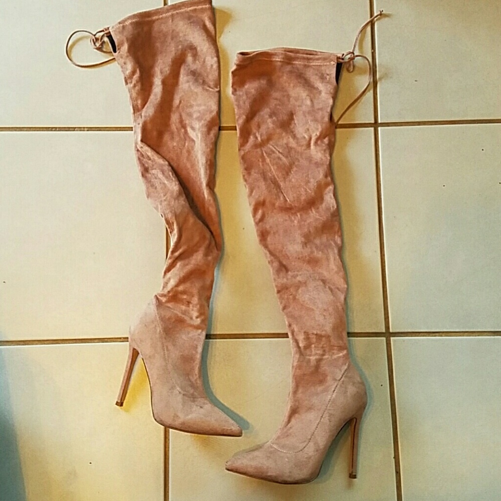 Muave over the knee heel boots